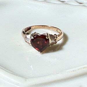 Vintage Heart shaped Garnet Gold Over 925 sterling Silver Size 5 Women’s Ring